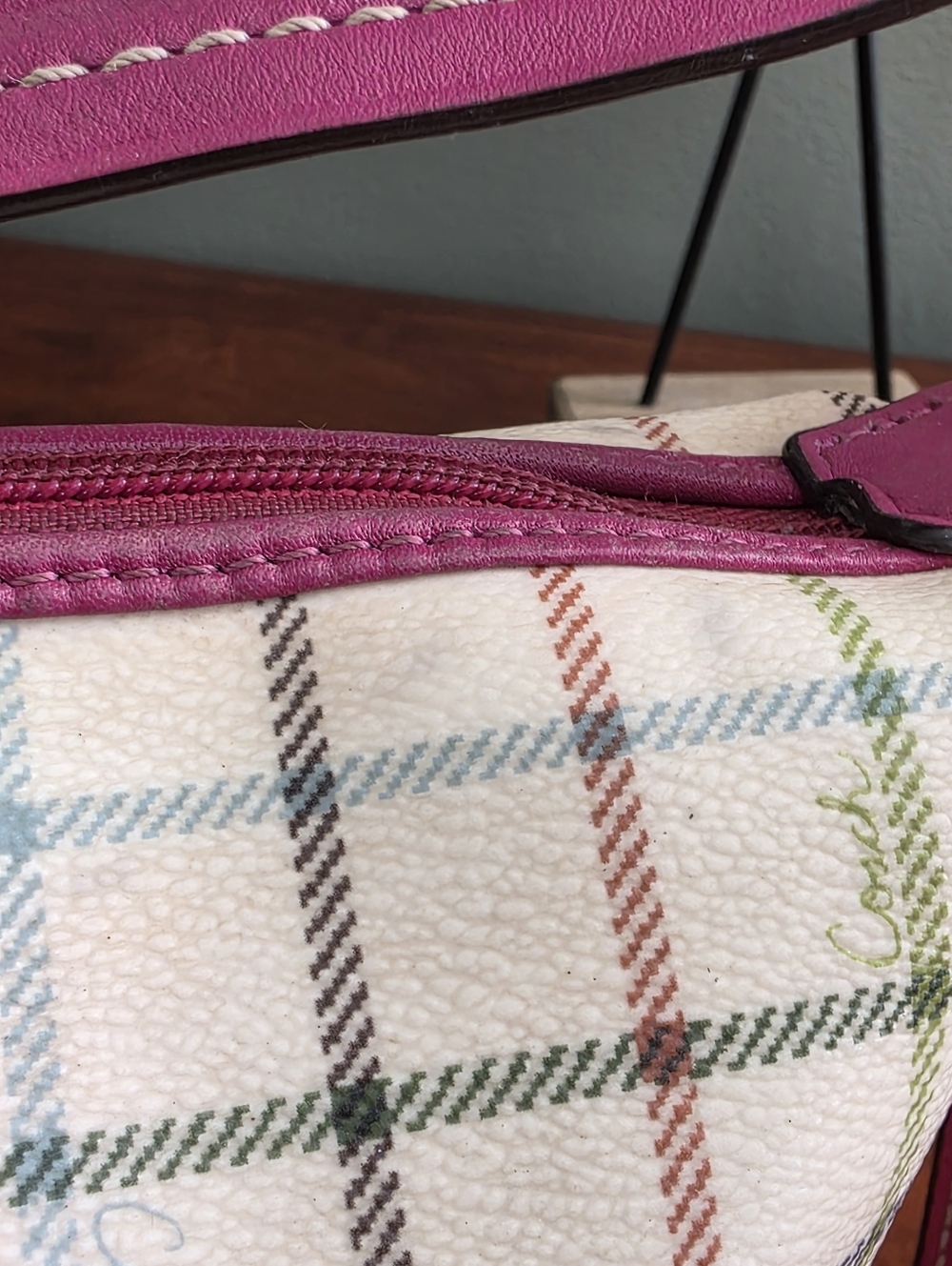 Coach Tattersall Demi Mini Shoulder Bag Pink Cream Canvas Leather Purse Y2K - Picture 15 of 16